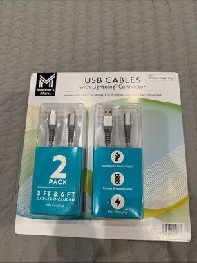 Member's Mark 2-Pack Lightning USB Cables - Gray Braided